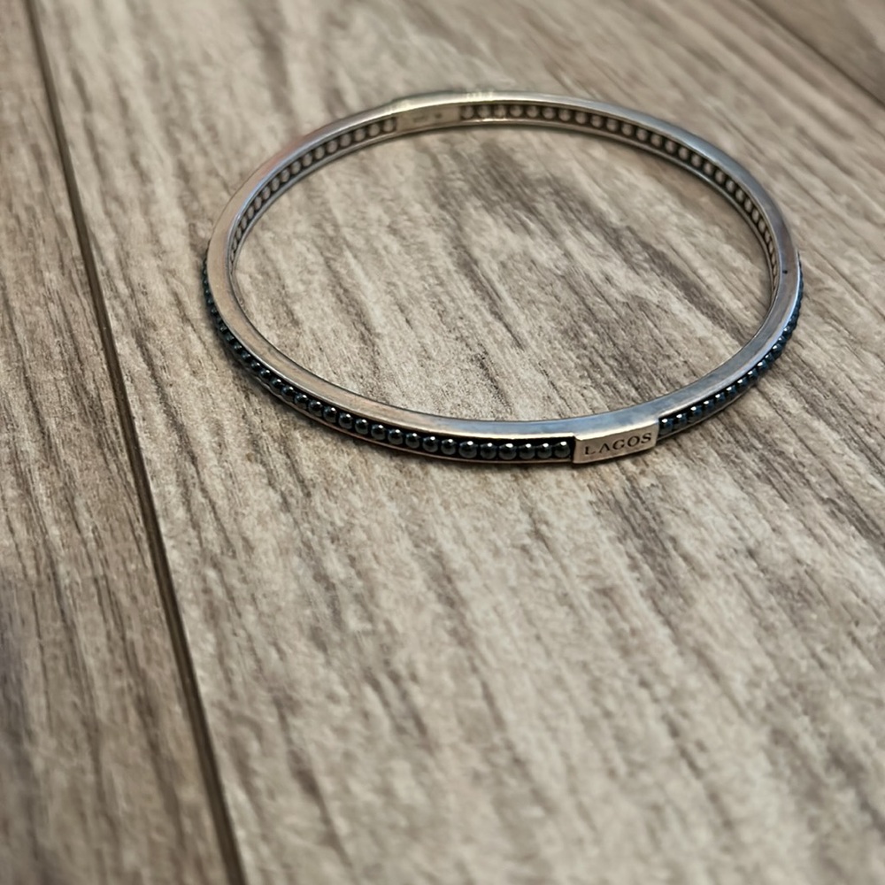 Lagos Dark Blue/Gray Sterling Silver Caviar Icon Beaded Bangle Bracelet - Picture 3 of 9